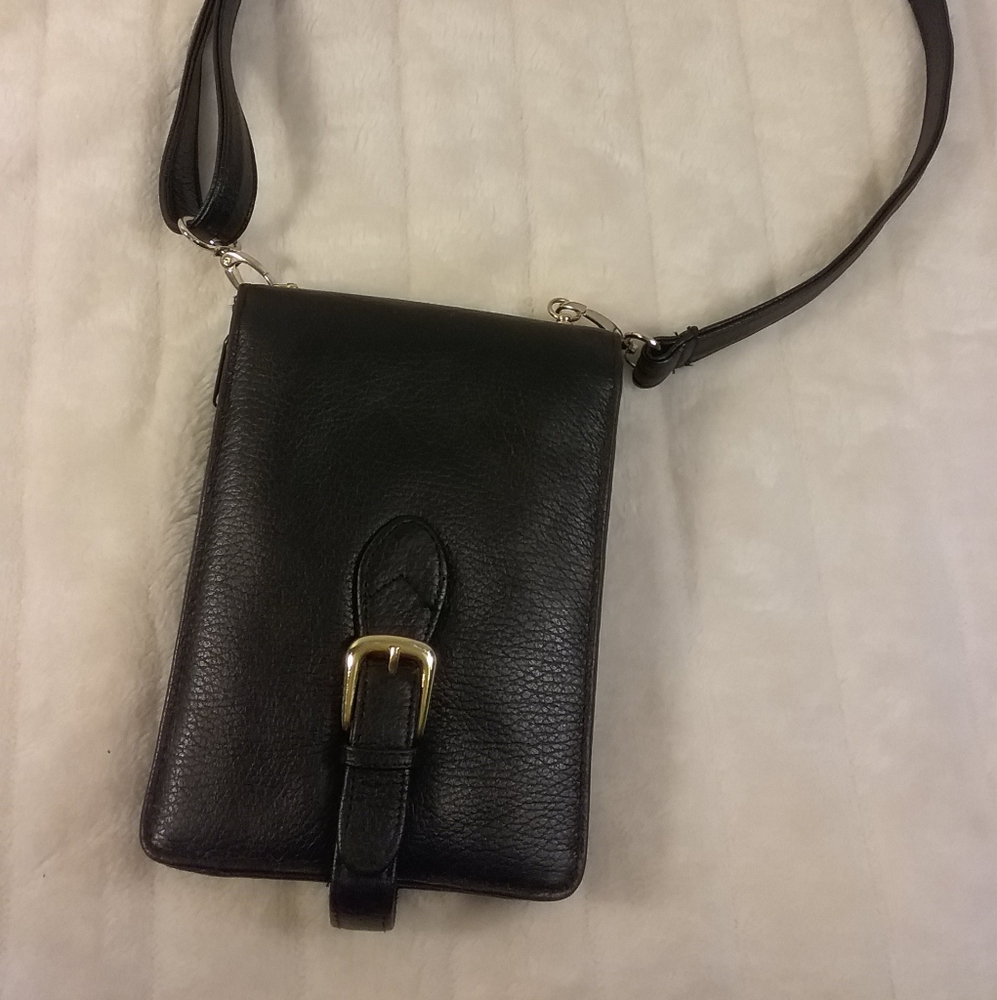 Black Leather Crossbody Bag with Multiple Pockets, - Picture 1 of 4
